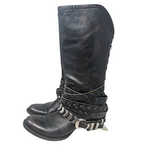 Freebird Dante 9 Dark Brown Leather Tall Western Boho Belted Whimsygoth Biker